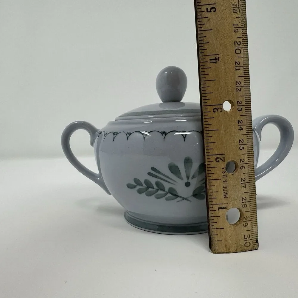 Arabia Finland Green Thistle Sugar Bowl and Lid Handpainted Vintage